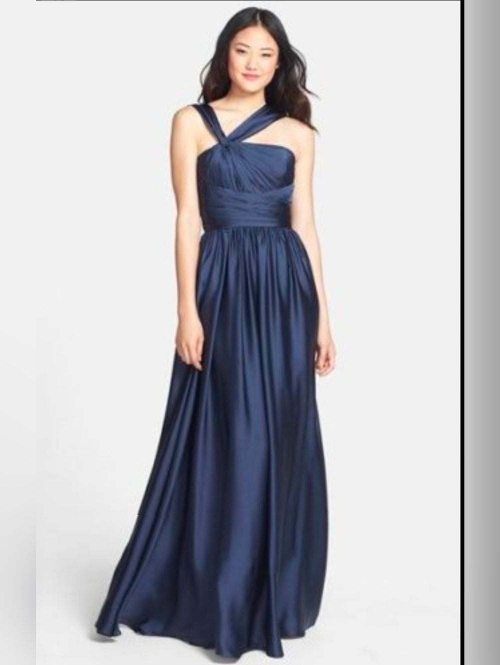 Monique Lhuillier Navy Crisscross Strap Evening Gown Size 0